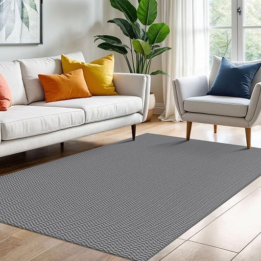 KOZYFLY Washable Area Rug 4x6 Ft Rubber Backed Rugs for Entryway Bedroom Throw Rugs Boho Entry Rug, Cotton Braided Floor Carpet for Dining Room Living Room, Grey/Charcoal Grey