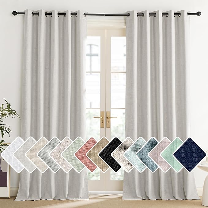 NICETOWN Snowbound Vintage Linen 100% Blackout Curtains for Living Room, Thermal Insulated Curtains 120“ Long, Noise Reducing Window Treatment Drapes for Home Office, 62" Wide Per Panel, Set of 2