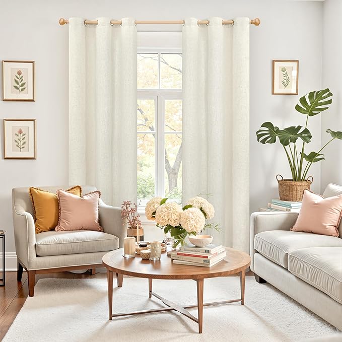 YoungsTex Natural Linen Semi Sheer Curtains 84 Inch Length for Living Room, Light Filtering Window Drapes Privacy with Grommet No See Through for Bedroom, 2 Panels, 38 X 84 Inch