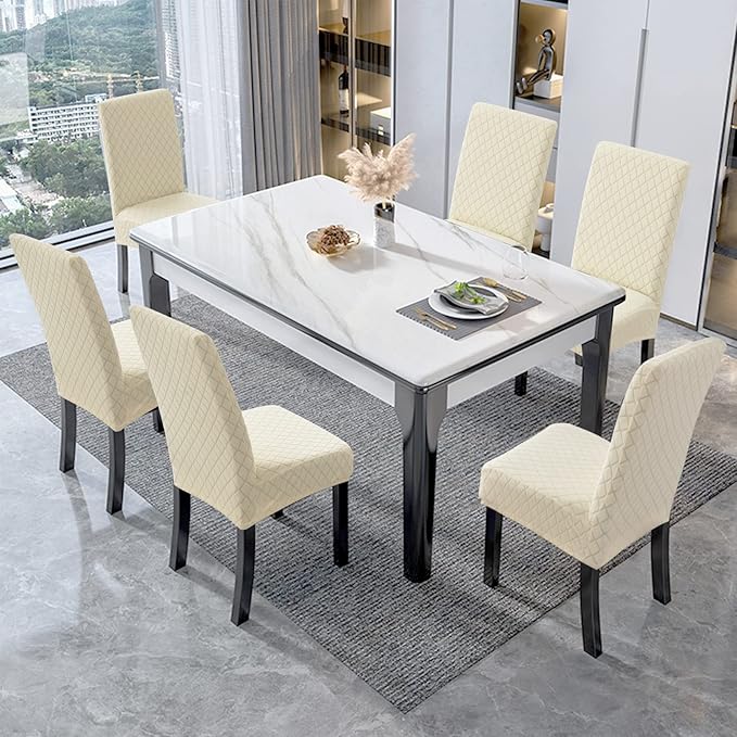 Genina Waterproof Chair Covers for Dining Room 6 Pack, Dining Chair Cover Removable Parson Chair Slipcover Chair Protectors Covers for Kitchen (Argyle-Beige, 6 PCS)