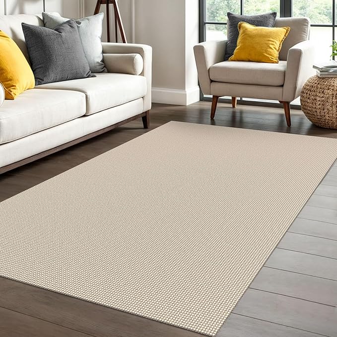IOHOUZE Washable Area Rug 4x6 Non Slip Rubber Backed Woven Rugs for Entryway Indoor Bedroom Rugs Kitchen Rug Floor Throw Carpet for Entrance Front Door Living Room, Beige/Khaki