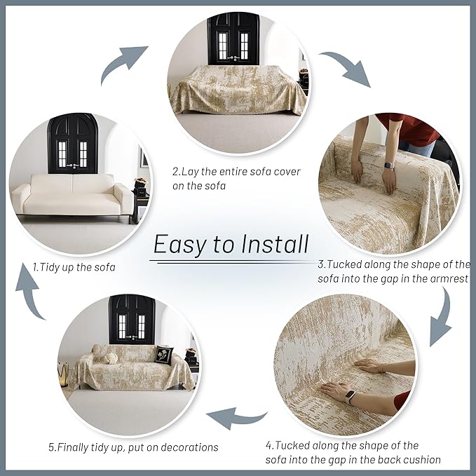 MYSKY HOME Couch Cover for Sectional Sofa Set for Dog Cat Pets Abstract Geometric Furniture Sofa Cover Washable Couch Cover 3 Seat Sofa Chenille Couch Protector Multi-Use Throw Blanket, 71" X134"