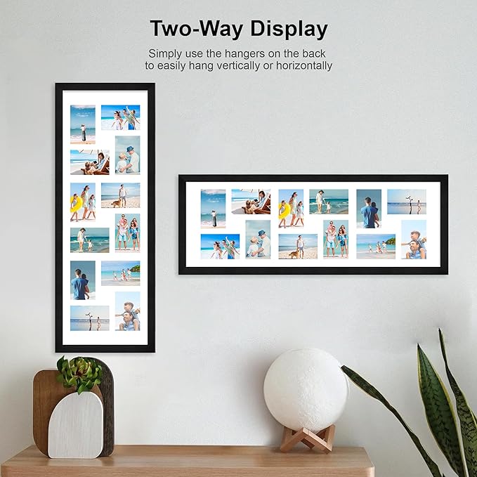 12x36 Picture Frame 2 Packs, Real Glass and Rustic Black Wood Frame, Display Collage Pictures Twelve 4x6 With Mat or Pennant 12 x 36 Without Mat - Horizontal or Vertical Wall Mounting