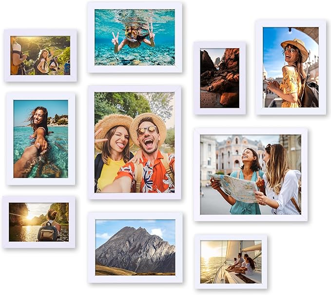 Fixwal Picture Frames, 10 Pack Collage White Picture Frame Set for Wall Gallery Decor, Hanging or Tabletop Display Multi Sizes Photo Frames Including 8x10, 5x7, 4x6, White