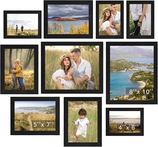 Black Picture Frames Collage Wall Decor 10 Pack, Gallery Wall Frame Set for Wall Mounting or Tabletop Display, Multi Sizes Including 8x10, 5x7, 4x6 Family Photo Frames