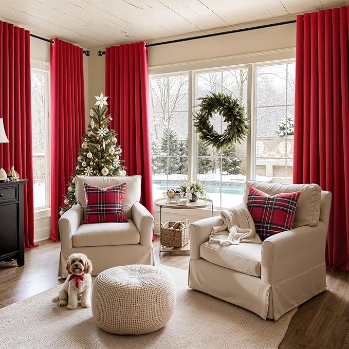 MIULEE Christmas Red Blackout Curtains for Bedroom Living Room 90 Inches Long 2 Panels, Thermal Insulated Room Darkening Drapes Grommet Noise Reducing Light Blocking Window Treatments 40x90 Inch