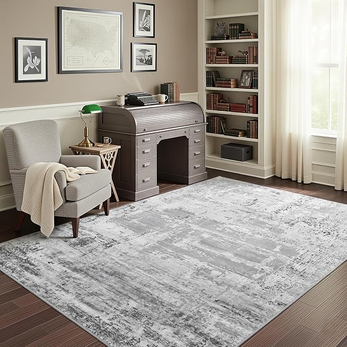 HOMORE Living Room Rug 5x7 Grey Area Rugs, Non Slip Washable Rugs for Bedroom Dining Room Abstract Carpet for Dorm Farmhouse Kids Playroom Classroom