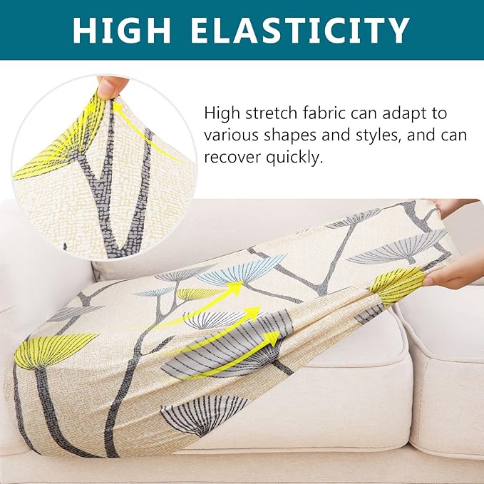 hyha Printed Couch Cushion Covers, Floral Sofa Covers Washable for 3 Cushion Couch, Stretch Pattern Outdoor Cushion Covers for Patio Furniture with Elastic Bottom(Large, Dandelion Flower)