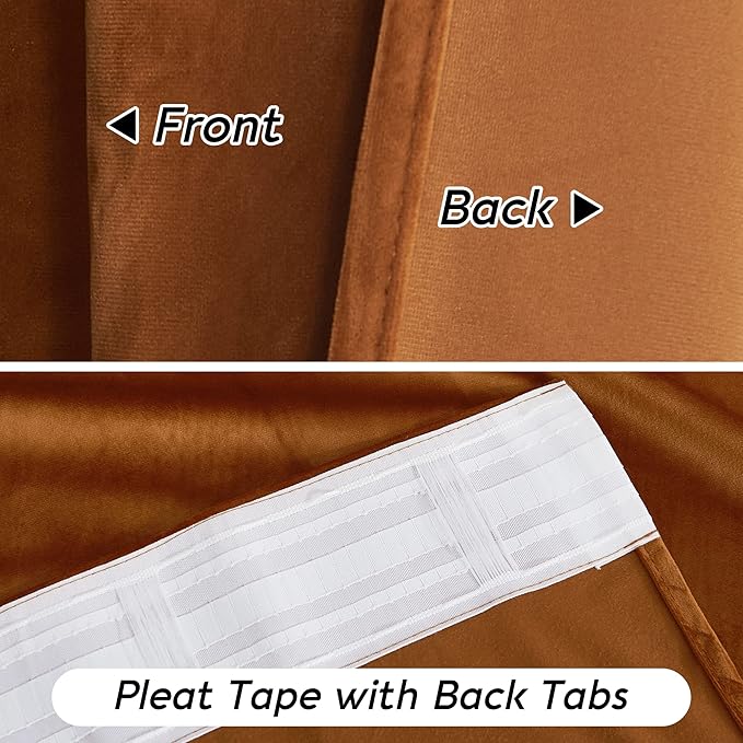 RYB HOME Orange Velvet Curtains 72 inches with Hook Belt, Soft Fabric Room Darkening Thermal Insulated Luxurious Home Decor Curtains for Living Room Bedroom, W 52" x L 72", 2 Panels Set
