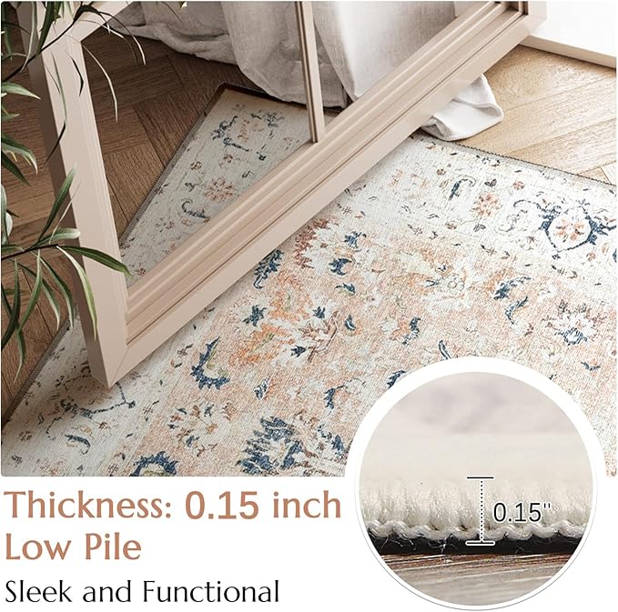 jinchan Runner Rug 2x6 - Hallway Rug Kitchen Washable Runner Vintage Floral Boho Lightweight Thin Non-Slip Retro Distressed Carpet for Entryway Bathroom Bedroom Laundry Room Pink Blush