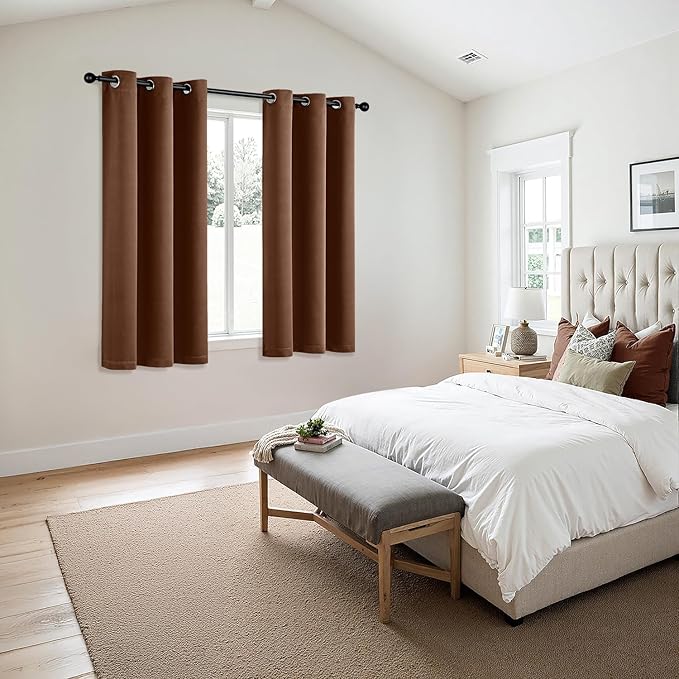 MIULEE Mocha Brown Blackout Curtains for Bedroom Living Room 63 Inches Long 2 Panels, Thermal Insulated Room Darkening Drapes Grommet Noise Reducing Light Blocking Window Treatments 40x63 Inch