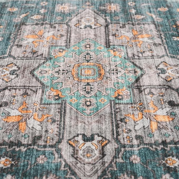 Living Room 2x5 Runner Rugs - Boho Rugs for Living Room Stain Resistant Carpet Vintage Tribal Rugs for Bedroom Kitchen Bathroom with Non Slip Backing Home Decor Floor Decoration Mat 2x5 Teal