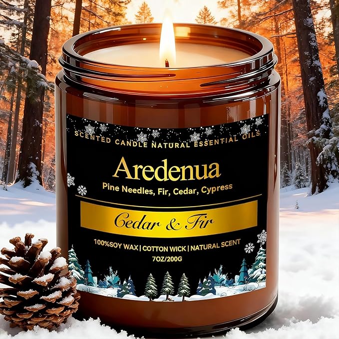 Cedar & Fir Scented Candle | 7oz Soy Candles for Home Scented with 50H Burn - Evergreen Pine Candle for Home | Aromatherapy Gifts for Women Men
