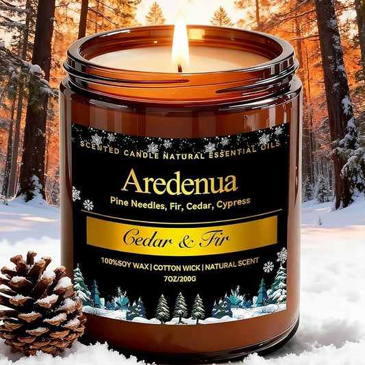 Cedar & Fir Scented Candle | 7oz Soy Candles for Home Scented with 50H Burn - Evergreen Pine Candle for Home | Aromatherapy Gifts for Women Men