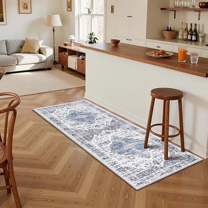Ileading Washable Hallway Runner Rugs, 2x6 Non Slip Runners Area Rug for Entryway Kitchen Bathroom Bedroom Laundry Living Room, Long Narrow Low-Pile Floor Carpet Boho Vintage Throw Mat for Kids Room ﻿