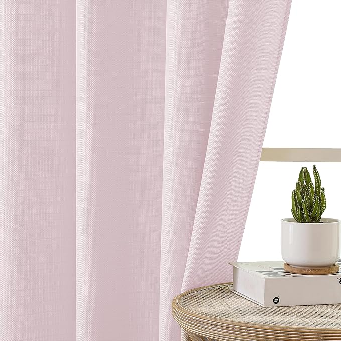 Chyhomenyc Bennet Blush Pink Curtains 84 Inches Long 2 Panels, Faux Linen Textured Semi Sheer Light Filtering Soft Airy Privacy Farmhouse Curtain Drapes for Living Room Bedroom, 40" Wx84 L