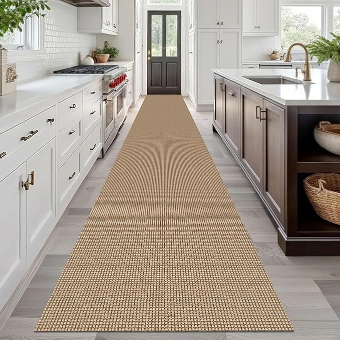 IOHOUZE Washable Exrea Long Hallway Runner Rug 3x20 Non Slip Rubber Backed Kitchen Runner Entryway Runner Indoor, Woven Rugs Floor Carpet for Kitchen Hall Entryway Stair, Orange/Tan/Brown