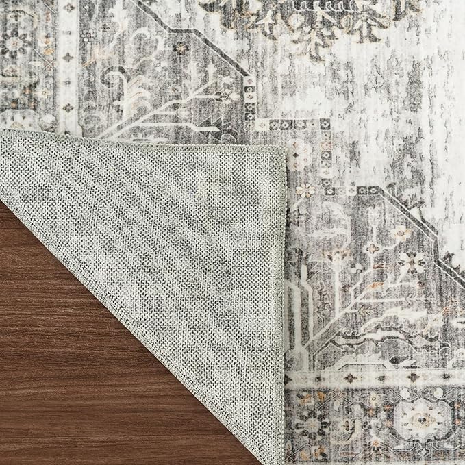 RUUGME Washable 5x7 Area Rugs - Large Rugs for Living Room Stain Resistant Carpet Vintage Rugs for Bedroom with Non Slip Backing Home Decor Floor Decoration Mat (5x7 Grey)