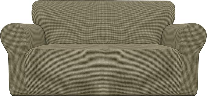 Easy-Going Stretch Oversized Loveseat Slipcover 1-Piece Sofa Cover Furniture Protector Couch Soft with Elastic Bottom for Kids Polyester Spandex Jacquard Fabric Small Checks Khaki