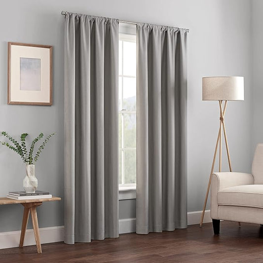 ECLIPSE Kendall Modern Blackout Thermal Rod Pocket Window Curtain for Bedroom or Living Room (1 Panel), 42" x 63", Grey