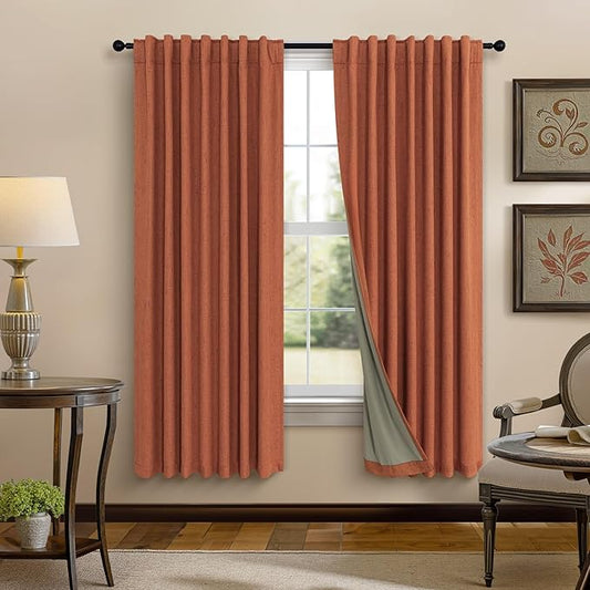 Terracotta Black Out Curtains 72 Inch Long Western Blackout Window Curtain & Drapes 72 Inch Length 2 Panel Viral Retro Vintage Linen Farmhouse for Bedroom Dining Living Room Pumpkin 70s Decor Hippie