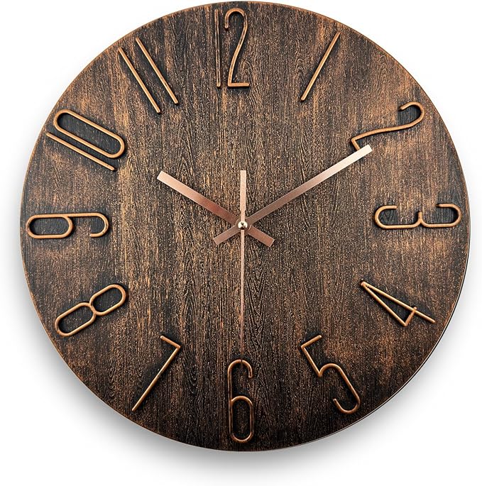 Wall Clock, Silent Clock, Wall Clocks Battery Operated， 12 inch Modern Wall Clock, Suitable for Offices, Living Rooms, Kitchens, Homes, Schools (Brown)