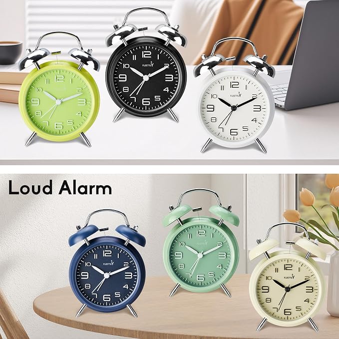 FLOITTUY (Loud Alarm for Deep Sleepers 4'' Twin Bell Alarm Clock, Stereo Digital Dial Alarm Clock with Backlight for Bedroom and Home Decoration(Nautical Blue) - Image 4