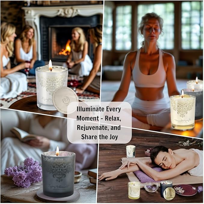 Luxury Soy Candle Gift Set for Women – 3 Pack 7oz Crystal Glass Aromatherapy Candles, 120H Total Burn Time, Soy & Beeswax Blend with Wick Trimmer & Snuffer Lid, Spa & Relaxation Scents