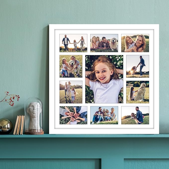 Americanflat 20x20 Collage Picture Frame with Polished Plexiglass - Multi Picture Frames Fit One 8x10, Four 5x5 and Six 4x6 Photos or Use as One 20x20 Frame - Signature Collection - White