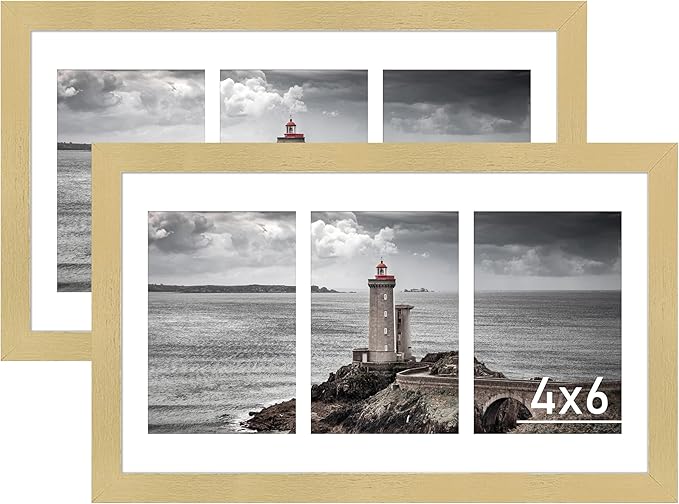 VIOLABBEY 8x14 Picture Frames 2Pack, Fits Three 4x6 Photos with Mat or One 8x14 Picture without Mat for Wall, Gold 4x6 Picture Frame Collage