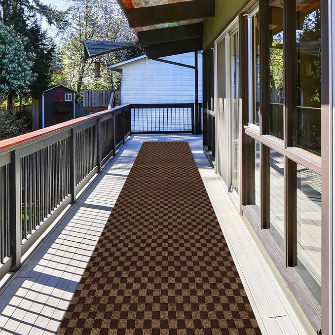 Runner Rug 4 ft x 5 ft Carpet Runners, Indoor/Outdoor Hallway Kitchen Entryway Bedroom Area Rugs with Non-Slip Rubber Backing, Garage mat, Checkered Brown, Custom