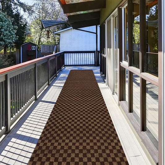 Runner Rug 2 ft x 11 ft Carpet Runners, Indoor/Outdoor Hallway Kitchen Entryway Bedroom Area Rugs with Non-Slip Rubber Backing, Garage mat, Checkered Brown, Custom