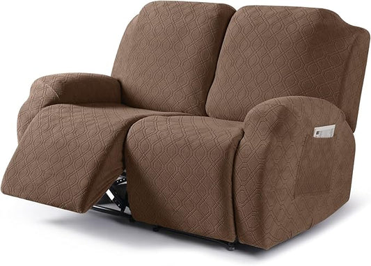 VANSOFY Oversized Recliner Cover, 2-Pieces Stretch Reclining Couch Cover with Pockets Loveseat Sofa Slipcovers Soft Washable Furniture Protector for Dogs Cats(Light Coffee)
