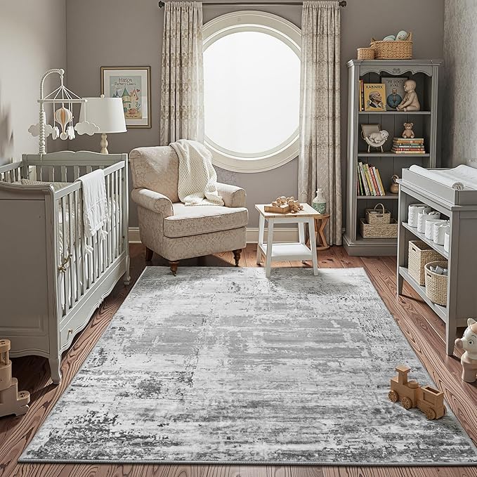 HOMORE Area Rug 4x6 Grey Rugs for Entryway, Non Slip Washable Abstract Rugs for Bedroom Living Room Dining Room Classroom Kids Room Dorm