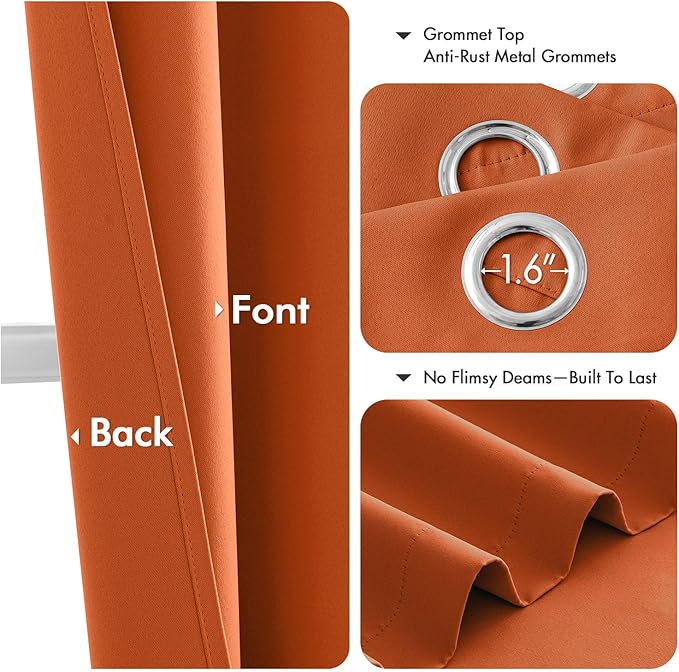 MIULEE Orange Blackout Curtains for Bedroom Living Room 84 Inches Long 2 Panels, Thermal Insulated Room Darkening Drapes Grommet Noise Reducing Light Blocking Window Treatments 40x84 Inch
