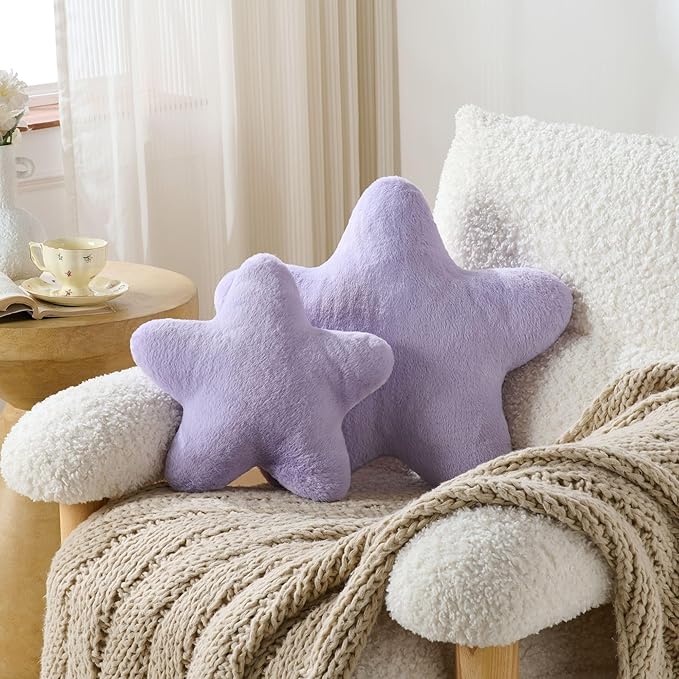 Set of 2 Throw Pillows Star Pillow Couch Pillows Decorative Pillows Bed Pillows Cute Pillows,Purple 15"