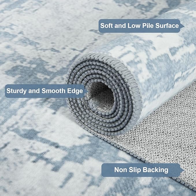 HOMORE 2x6 Runner Rug for Kitchen Hallways Runners Rugs,Blue Area Rug Non Slip Washable Rugs for Entrway Soft Abstract Carpet for Entrance Bedroom Living Room Bathroom Dorm