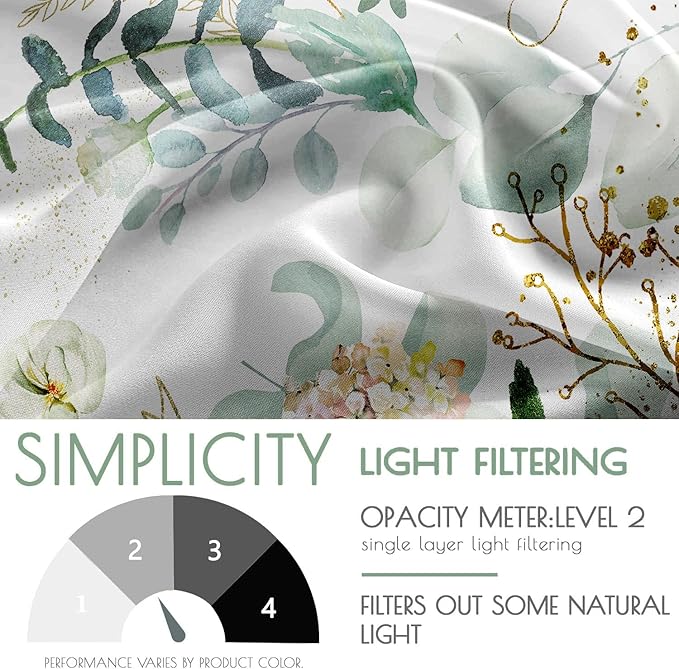 Green Eucalyptus Leaves Kitchen Curtains Elegant Wild Flower Curtains 39 Inches Sage Green Cafe Small Drapes White Floral Curtain for Bathroom RV Camper Light Filtering Rod Pocket 2 Panels