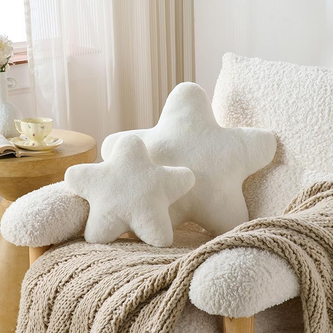 Set of 2 Throw Pillows Star Pillow Couch Pillows Decorative Pillows Bed Pillows Cute Pillows,White 19"