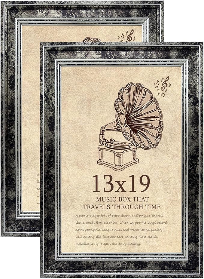 13x19 Picture Frame with Real Glass set of 2-Vintage Frames - Antique Style Frames for Wall - Ornate Frame for Rustic Black Office or Home Decor Display Family Friends Wedding Gift
