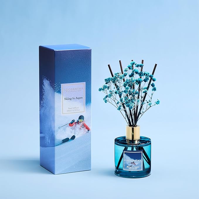 COCORR??NA Reed Diffuser - Skiing in Aspen Reed Diffuser Set with 8 Sticks & Preserved Baby's Breath, Reed Diffuser for Home Bathroom Shelf Decor