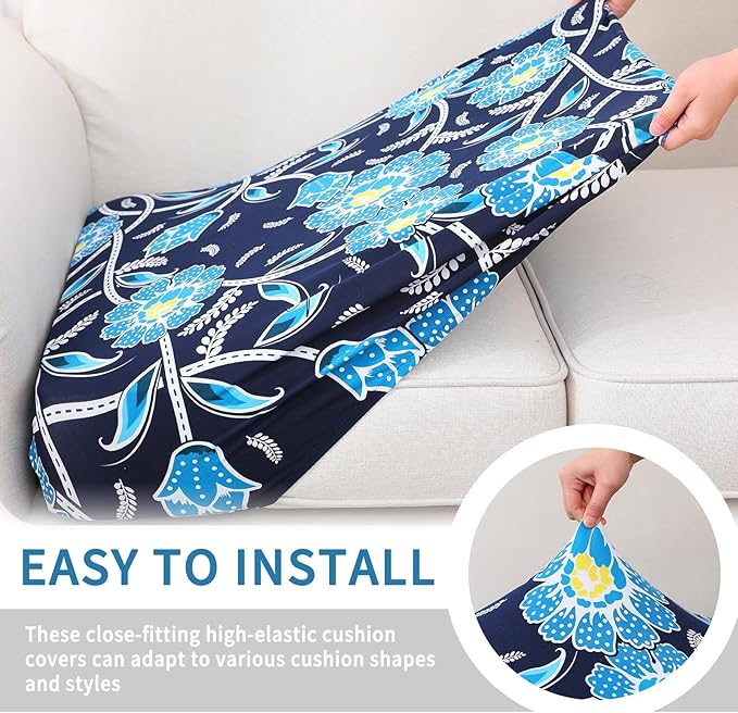 hyha Printed Couch Cushion Covers, Floral Sofa Covers Washable for Cushion Couch, Stretch Pattern Outdoor Cushion Covers for Patio Furniture with Elastic Bottom(Small, Bluebell)