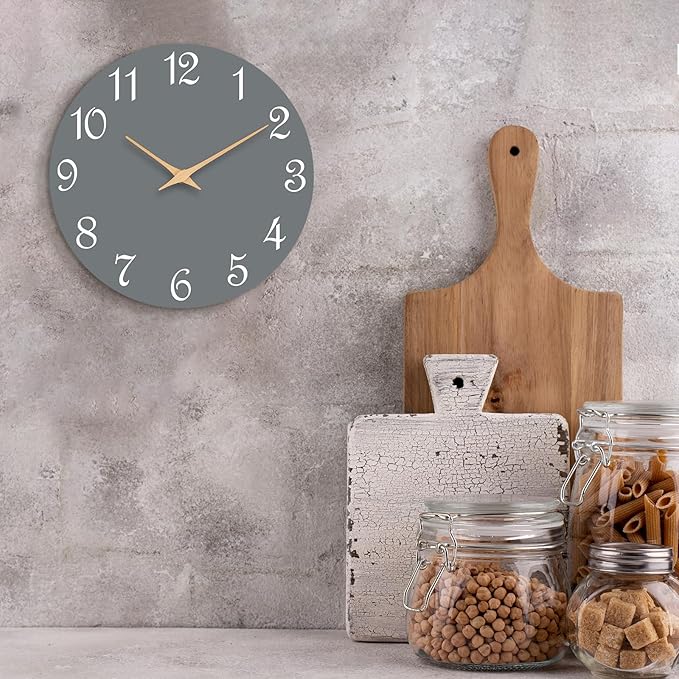 Wall Clock 12 Inch, Modern Wall Clocks Battery Operated, Silent Non Ticking Clock Decorative for Living Room, Office, Bedroom, Home, School (Gray)