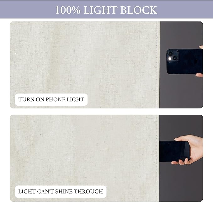RYB HOME 100% Blackout Tricia Door Curtains, Linen Textured Blend Thermal Insulating Privacy French Door Window Tie Up Shades Sidelight Curtains for Kitchen, W 34 x L 40 inches, Linen, 1 Panel