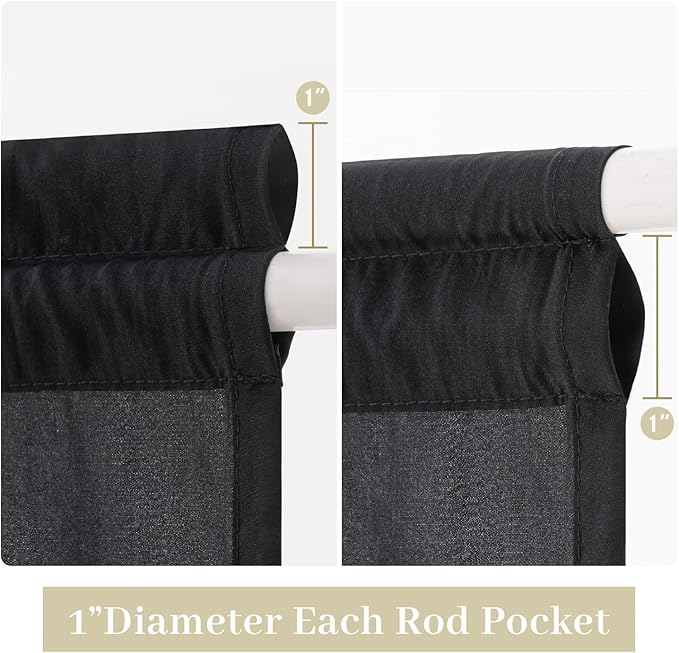 MIULEE Non-See-Through French Door Curtains for Doorway, Privacy Semi Sheer Curtains for French Doors, Light Filtering Rod Pocket Window Drapes with Tie Back, Black, 54 x 72 inches, 2 Panels