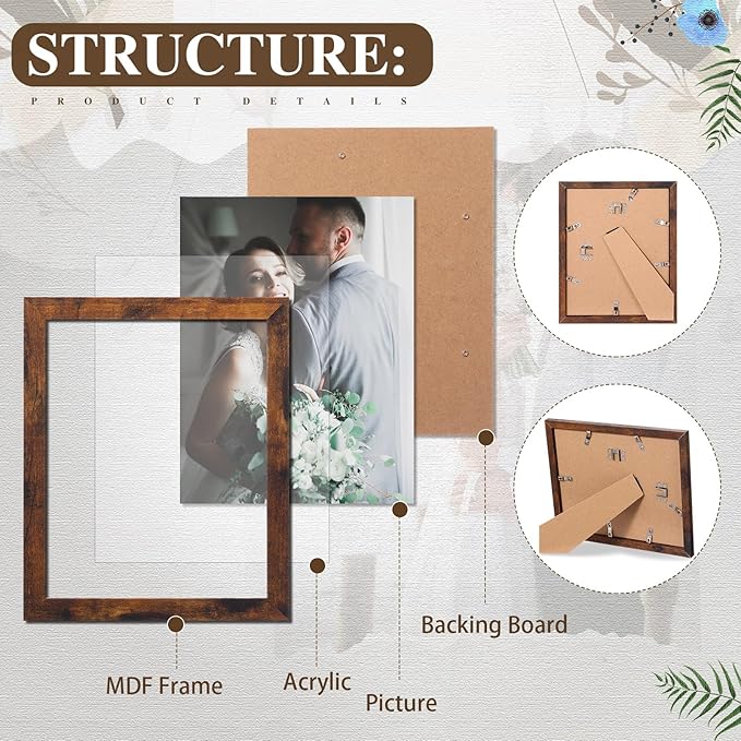 Namalu 20 Pcs Gallery Wall Frames Set Rustic Picture Frames Collage Assorted Photo Wall Decor Pack for Hanging or Tabletop Display Multi Sizes with 8 x 10, 5 x 7, 4 x 6 (Classic Color)