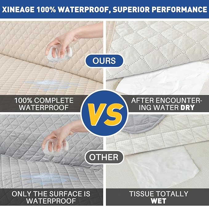 XINEAGE Loveseat Sofa Cover Waterproof Couch Covers for 2 Cushion Couch, Soft Washable Slipcover with Pockets & Non-Slip Elastic Straps, Thick Furniture Protector (Loveseat, Beige)