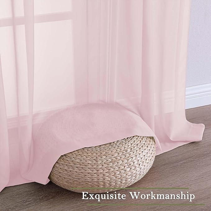 Lecloud Blush Pink Sheer Curtains 120 Inches Long 2 Pcs, Rod Pockets Voile Living Room Curtains for Bedroom Decor, Light Filtering Farmhouse Drapes for Dining Room, Each Panel 59" W x 120" L