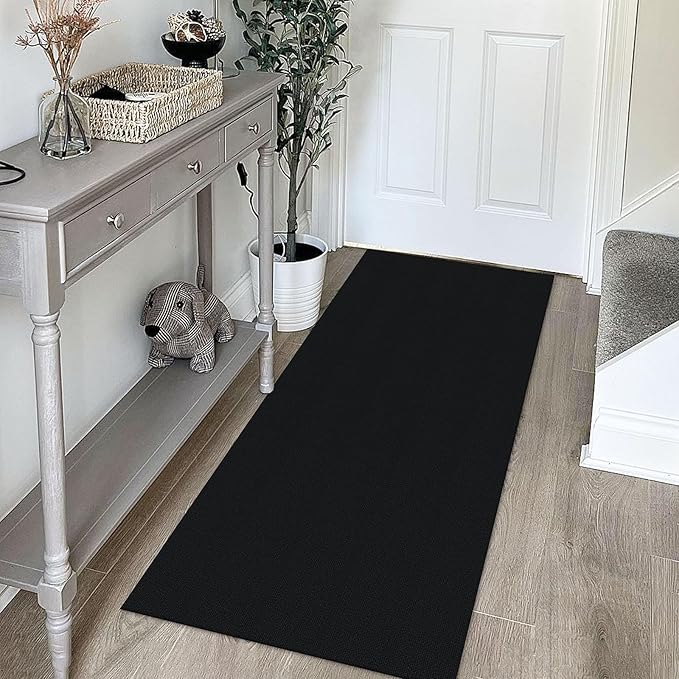 KOZYFLY Washable Runner Rug 2x5 Ft Runners for Hallways Non Slip Kitchen Rug, Braided Cotton Entryway Runner Indoor, Carpet Runners for Hallway Kitchen Entryway Bedroom, Black