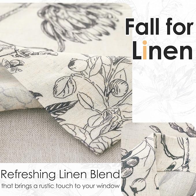 jinchan Linen Floral Valance for Windows Blackout Double Layer Valance Curtain 18 Inch Length for Living Room Bathroom Overlay Botanic Farmhouse Room Darkening 1 Panel Black on Beige